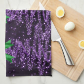 Linge De Cuisine Christmas Sparkling Trees Purple Faux Green Bow  (Quart Plié)