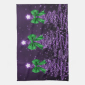 Linge De Cuisine Christmas Sparkling Trees Purple Faux Green Bow  (Vertical)
