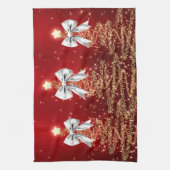 Linge De Cuisine Christmas Sparkling Trees Red Gold Silver Bow (Vertical)