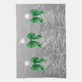 Linge De Cuisine Christmas Sparkling Trees Silver Faux Green Bow (Vertical)