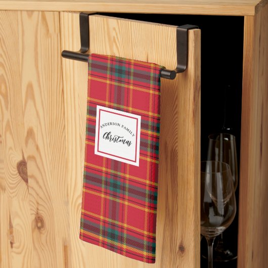 Linge De Cuisine Christmas Tartan Plaid Nom de famille (Pliage en tiers)