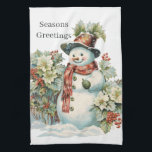 Linge De Cuisine Christmas watercolor snowman ajouter un texte<br><div class="desc">Christmas aquarelle bonhomme de neige ajouter texte serviette de cuisine</div>