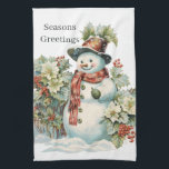 Linge De Cuisine Christmas watercolor snowman ajouter un texte<br><div class="desc">Christmas aquarelle bonhomme de neige ajouter texte serviette de cuisine</div>
