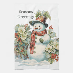 Linge De Cuisine Christmas watercolor snowman ajouter un texte