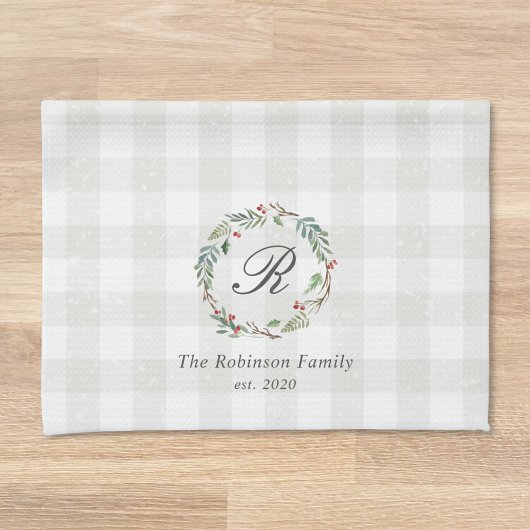 Linge De Cuisine Christmas Winter Berries Wreath Nom de famille