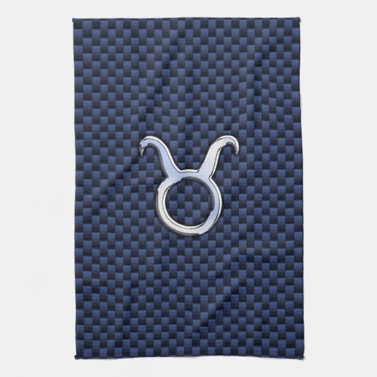Linge De Cuisine Chrome Comme Taurus Zodiac Signe Bleu Carbone Impr (Vertical)