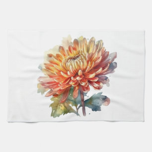 Linge De Cuisine chrysanthème en aquarelle jaune et orange