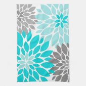 Linge De Cuisine Chrysanthèmes turquoise et gris Motif floral (Vertical)