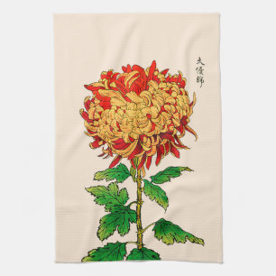 Linge De Cuisine Chrysanthemum japonais vintage. Or de moutarde