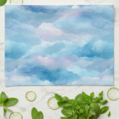Linge De Cuisine Ciel Abstrait Brouillard Bleu Aquarelle Douce (Plié)