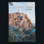 Linge De Cuisine Cinque Terre Italie Aquarelle Vintage<br><div class="desc">Design d'art de voyage rétro des Cinque Terre. Les Cinque Terre est une succession de villages balnéaires centenaires situés sur la côte accidentée de la Riviera italienne.</div>