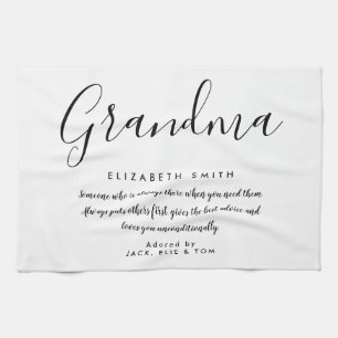 Linge De Cuisine Citation de grand-mère, écriture élégante noir et