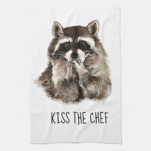 Linge De Cuisine Citation drôle Kiss the Cook mignon Raccoons, Anim