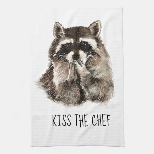 Linge De Cuisine Citation drôle Kiss the Cook mignon Raccoons, Anim (Vertical)
