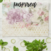 Linge De Cuisine Citation inspirée et collage de papillon rose (Plié)