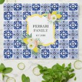 Linge De Cuisine Citron bleu marine italien méditerranéen (Plié)