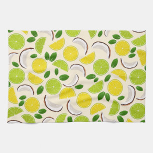 Linge De Cuisine Citron chaux noix de coco et menthe joyeux motif