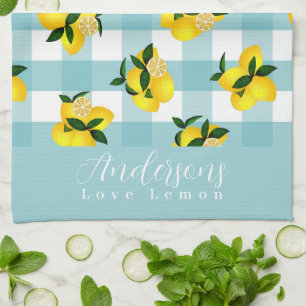 Linge De Cuisine Citron chic En vichy bleu
