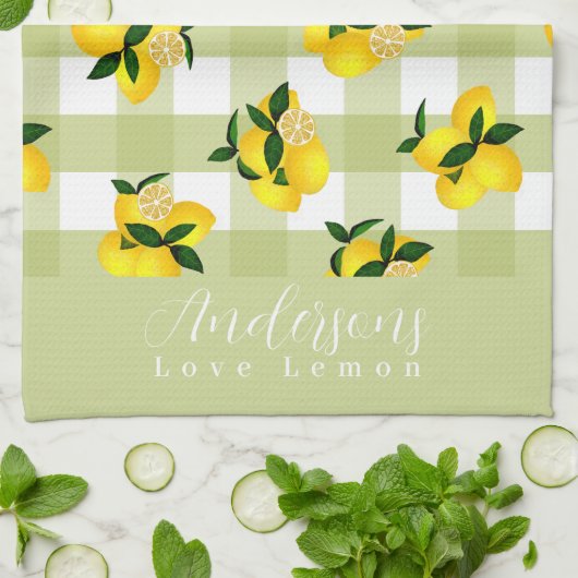 Linge De Cuisine Citron chic En vichy vert (Plié)