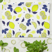Linge De Cuisine Citron jaune imprimé et bleu Feuille Motif aliment (Plié)