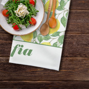 Linge De Cuisine Citron jaune motif nom personnalisé blanc