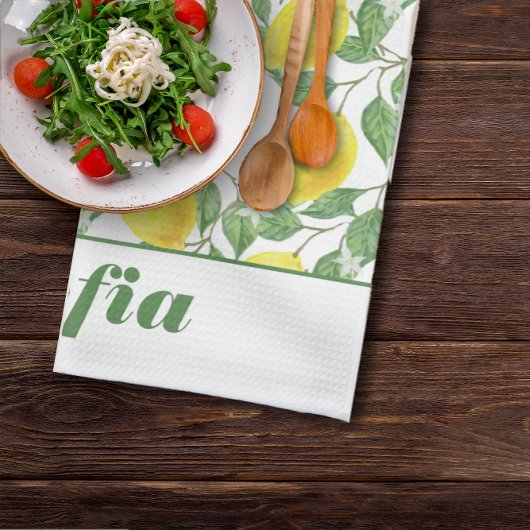 Linge De Cuisine Citron jaune motif nom personnalisé blanc