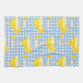 Linge De Cuisine Citron jaune rétro Bleu Chèque blanc (Horizontal)