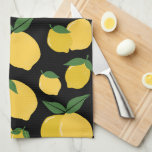 Linge De Cuisine Citron Motif Fruit Rétro Jaune sur Noir<br><div class="desc">Retro Fruit Print - Motif citron - Jaune sur noir.</div>
