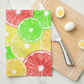 Linge De Cuisine Citron, orange, pamplemousse et tranches de citron (Quart Plié)