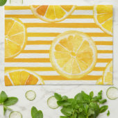 Linge De Cuisine Citrons à l'aquarelle & Rayures (Plié)