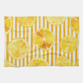 Linge De Cuisine Citrons à l'aquarelle & Rayures (Horizontal)
