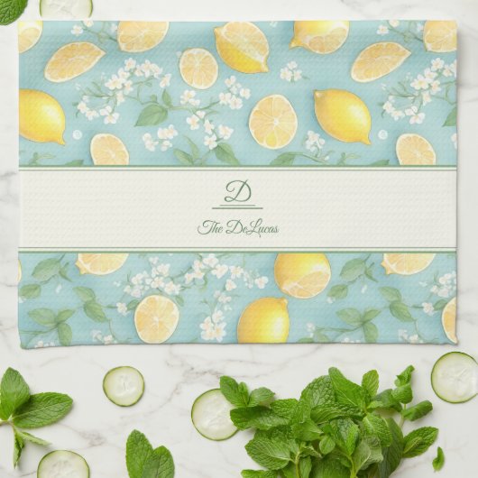 Linge De Cuisine Citrons Aquarelle Monnaie Nom personnalisé Citron (Plié)