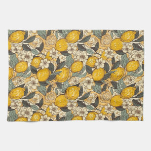 Linge De Cuisine Citrons d'été et fleurs blanches