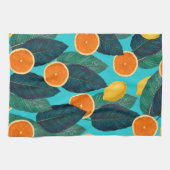 Linge De Cuisine citrons et oranges turquoises (Horizontal)