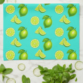 Linge De Cuisine Citrons vert avec un fond turquoise (Plié)