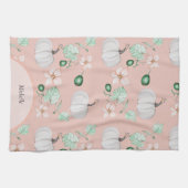 Linge De Cuisine Citrouille blanc Et Fleurs Motif D'Aquarelle (Horizontal)