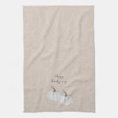 Linge De Cuisine Citrouille Blanc, Feuilles Et Fleurs Aquarelles Ar (Vertical)