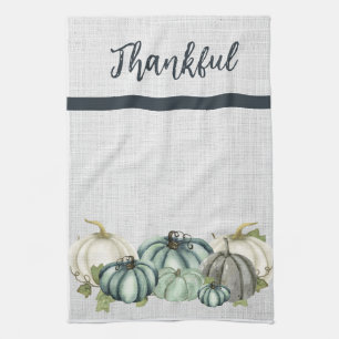 Linge De Cuisine Citrouille bleu marine, blanc et gris,