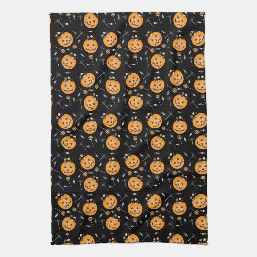 Linge De Cuisine Citrouille Candy Bucket Trick Ou Treat Orange Blac (Vertical)