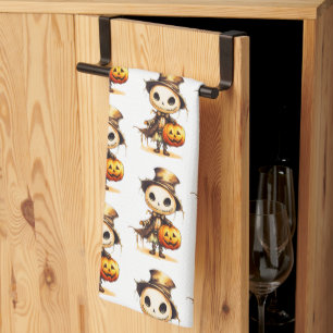 Linge De Cuisine Citrouille Chapeau Haut Goule Blanche Halloween