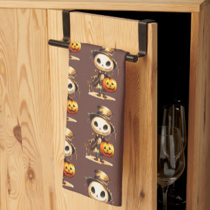 Linge De Cuisine Citrouille Chapeau Haut Goule Brun Halloween