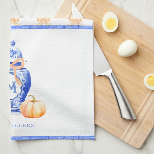 Linge De Cuisine Citrouille d'automne | Monogramme de pot de gingem (Quart Plié)