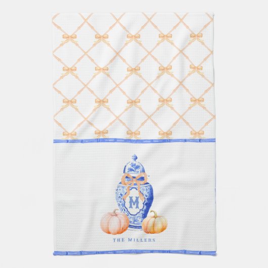 Linge De Cuisine Citrouille d'automne | Monogramme de pot de gingem (Vertical)