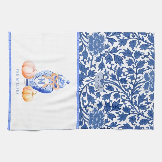 Linge De Cuisine Citrouille d'automne | Monogramme de pot de gingem (Horizontal)