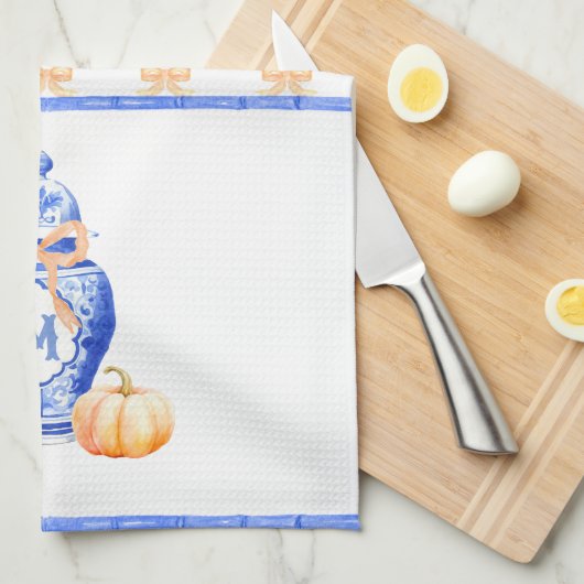 Linge De Cuisine Citrouille d'automne | Monogramme de pot de gingem (Quart Plié)