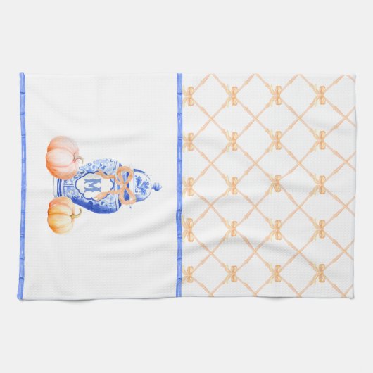 Linge De Cuisine Citrouille d'automne | Monogramme de pot de gingem (Horizontal)