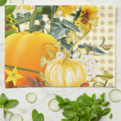 Linge De Cuisine Citrouille d'automne sur Gingham   (Plié)
