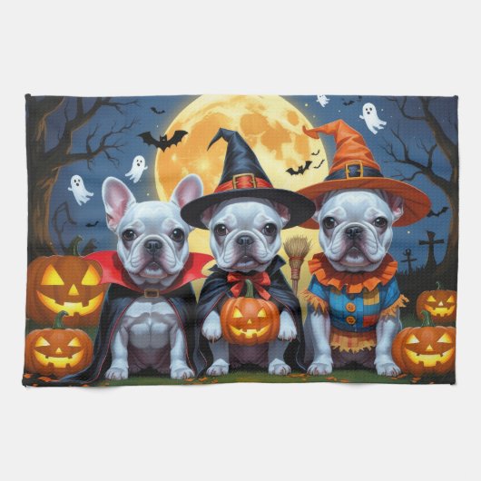 Linge De Cuisine Citrouille de Bulldogs français Halloween drôle (Horizontal)