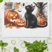 Linge De Cuisine Citrouille de chat de Jack O Lantern Halloween bla (Plié)