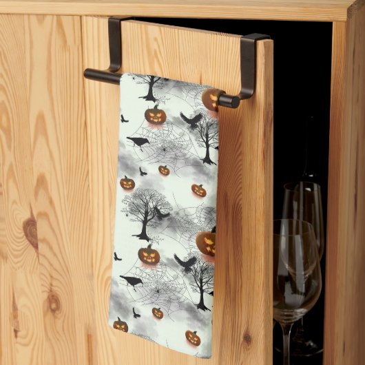 Linge De Cuisine Citrouille d'Halloween et corbeau (Pliage en tiers)
